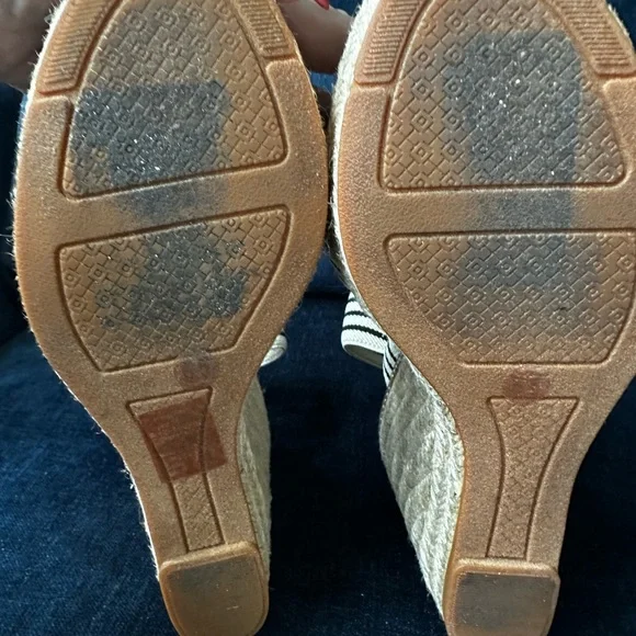 Tory Burch Black and White Wedge Espadrille Shoes - Picture 9 of 10